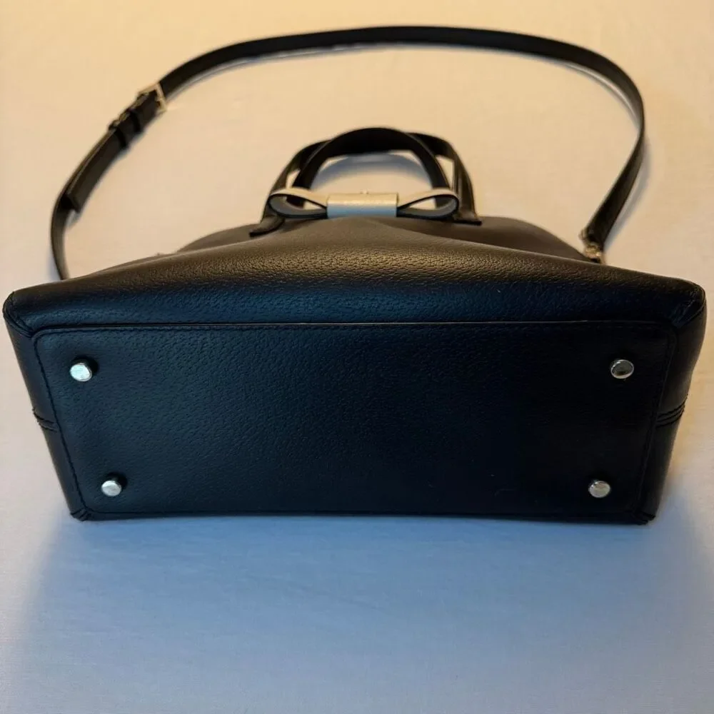 Kate Spade New York | Black Leather Purse | Ivory Bow | Crossbody Bag